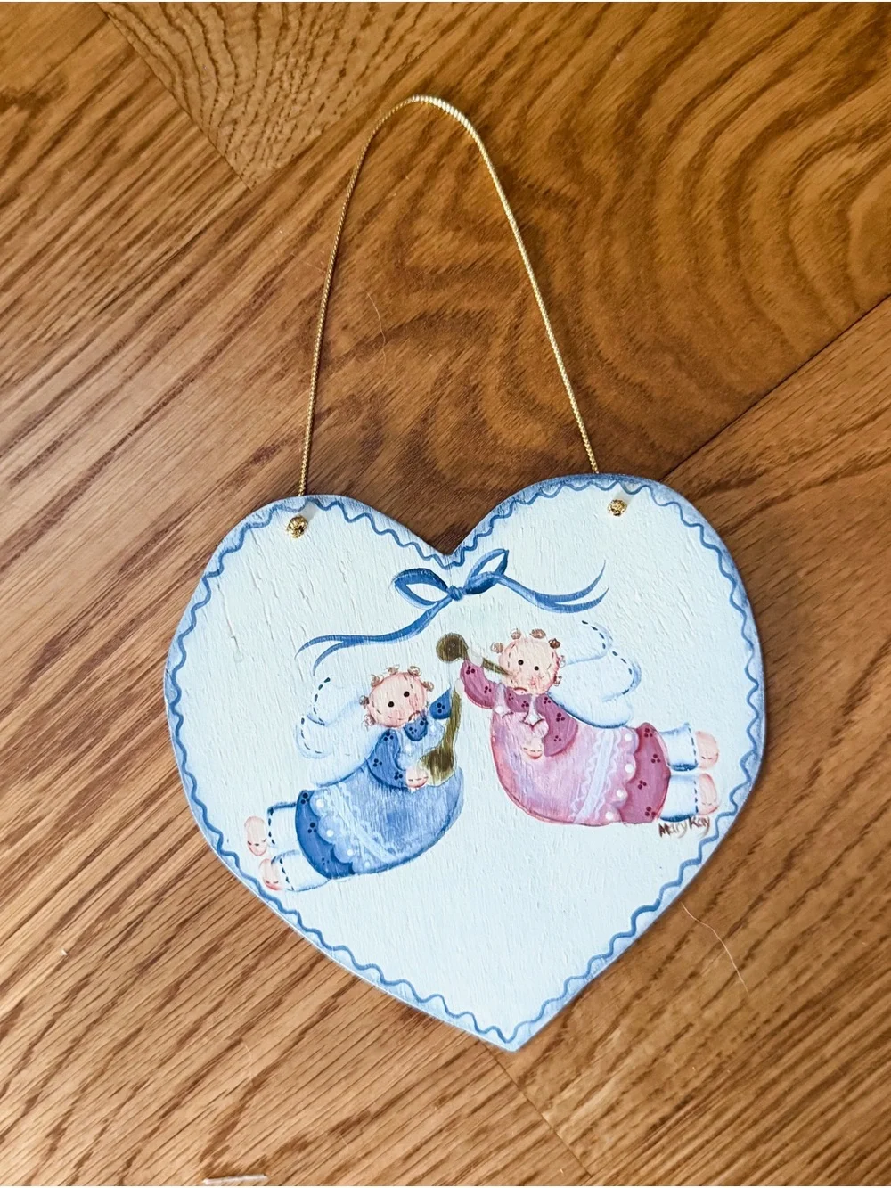 Hand-Painted Heart Holiday Ornament - Blue & Pink